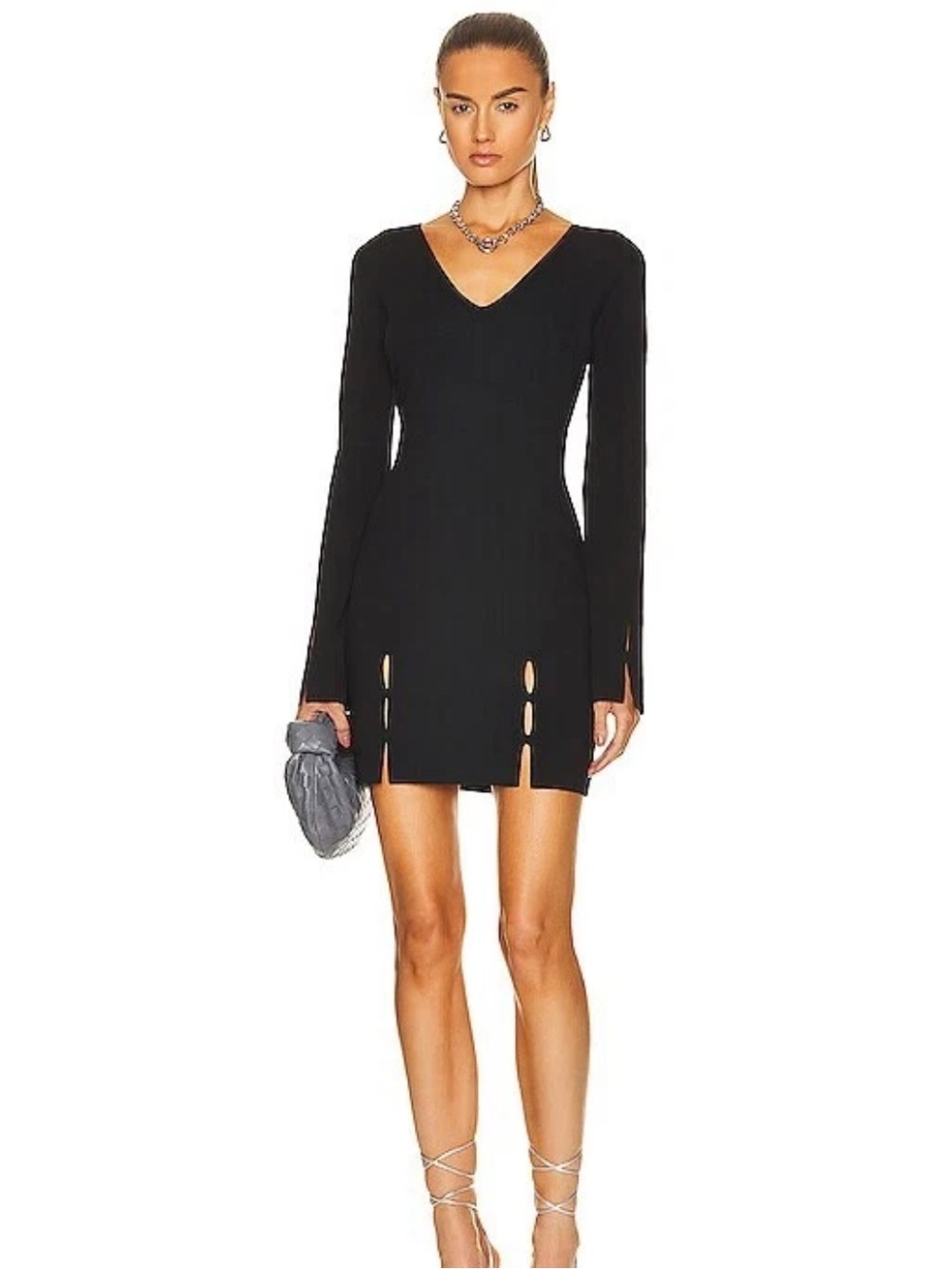 Helmut Lang Black Long Sleeve Dress With Slit Cut Out Detailing Medium